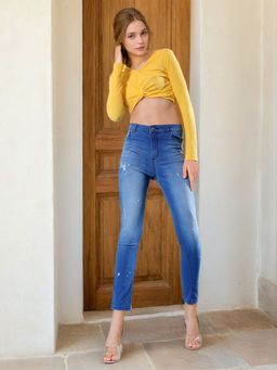 Freehand - Women Skinny Fit Solid Mid Rise Blue Jeans