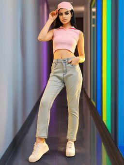 Freehand - Women Straight Fit Solid Mid Rise Blue Jeans