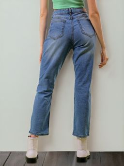 Freehand - Women Straight Fit Solid Mid Rise Blue Jeans