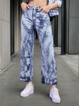 Freehand - Women Wide Leg Solid Mid Rise Blue Jeans