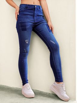 Freehand - Women Slim Fit Laser Print Mid Rise Blue Jeans