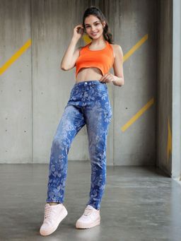 Freehand - Women Skinny Fit Floral Mid Rise Blue Jeans