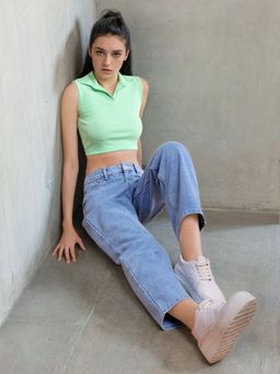 Freehand - Women Wide Leg Solid High Rise Blue Jeans