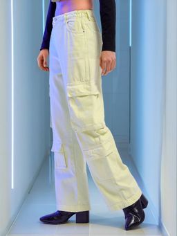 Freehand - Women Relaxed Fit Solid Mid Rise Denim Cargo Green Jeans