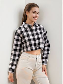 Freehand - Women Loose Fit Checkered Crop Shirt
