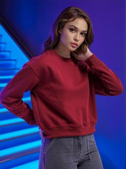 Freehand - Womens Maroon Solid Sweatshirt