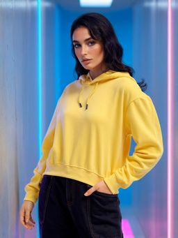 Freehand - Womens Yellow Solid Hoodie