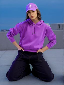 Freehand - Womens Purple Solid Hoodie