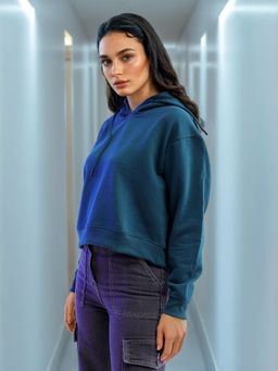Freehand - Womens Teal Solid Hoodie