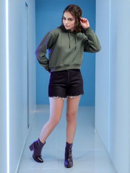 Freehand - Womens Olive Solid Hoodie