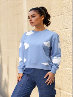 Freehand - Womens Blue Printed Sweatshirt
