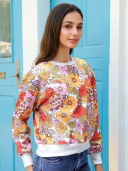 Freehand - Womens White Floral Sweatshirt