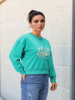 Freehand - Womens Green Typography Sweatshirt