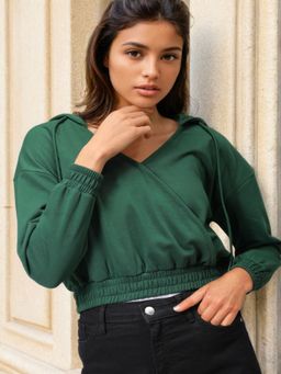 Freehand - Womens Green Solid Hoodie