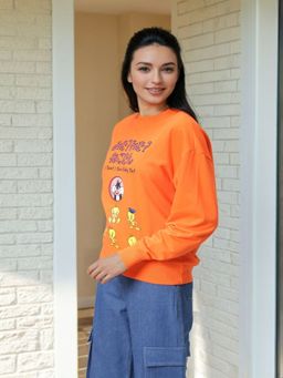 Freehand - Womens Orange Printed Sweatshirt