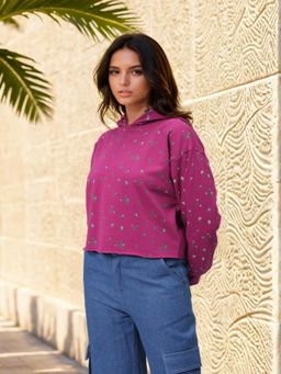 Freehand - Womens Purple Printed Hoodie