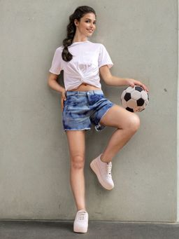 Freehand - Women Slim Fit Solid Denim Shorts Blue