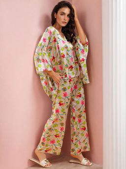 Freehand - Women Relaxed Wide Leg Floral Print Kaftan with Trouser Co-Ord (Set of 2)