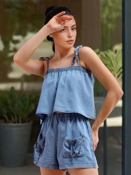 Freehand - Women Regular Fit Solid Denim Co-Ord (Set of 2)