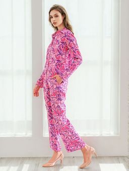 Freehand - Women Pink Marble Shirt with Wide Pant Co-Ord (Set of 2)