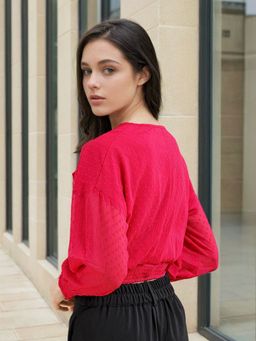 Freehand - Women Pink Fitted Textured Ruffled Top