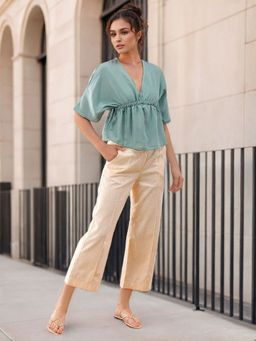 Freehand - Women Green Fit and Flared Solid Peplum Top