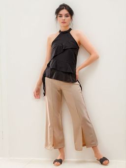 Freehand - Women Black Regular Fit Solid Ruffled Top