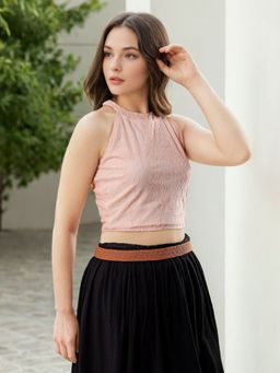 Freehand - Women Cream Fitted Lace Crop Top