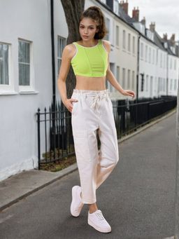 Freehand - Women Green Fitted Solid Crop Top