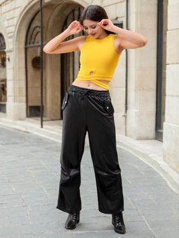 Freehand - Women Yellow Fitted Solid Crop Top