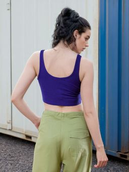 Freehand - Women Navy Blue Fitted Solid Crop Top