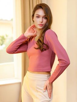 Freehand - Women Mauve Fitted Solid Top with Cris Cross Back