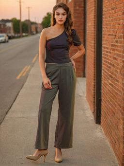 Freehand - Women Black Fitted Solid One Shoulder Top with Puff Sleeves