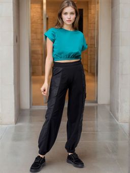 Freehand - Women Teal Regular Fit Solid Crop Top