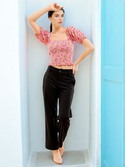 Freehand - Women Pink Fitted Floral Print Square Neck Top