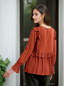 Freehand - Women Rust Loose Fit Solid Lace Top