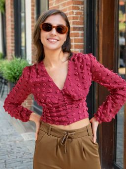 Freehand - Women Pink Fitted Textured Crop Top