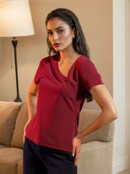 Freehand - Women Burgundy Fitted Solid Top