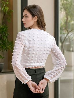 Freehand - Women White Fitted Textured Wrap Top