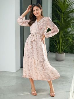 Freehand - Women Flared Floral Print Dress with Belt