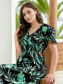 Freehand - Women Tropical Print Waist Cut Dress