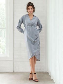 Freehand - Women Blue Solid Wrap Dress