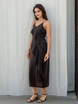 Freehand - Women Black Flared Solid Ruffle Dress