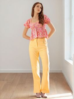 Freehand - Women Yellow Solid Mid-Rise Trouser