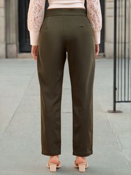 Freehand - Women Olive Regular Fit Solid Pleated Trouser