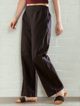 Freehand - Women Black Solid High-Rise Wide Trouser
