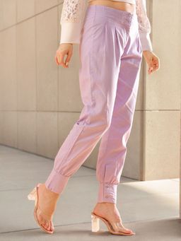Freehand - Women Purple Solid High-Rise Pleated Trouser