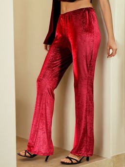 Freehand - Women Red Regular Fit Solid Mid-Rise Trouser