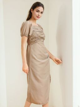 Freehand - Women Grey A-Line Solid Pleated Dress