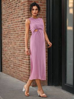 Freehand - Women Lavender A-Line Solid Cut Out Dress